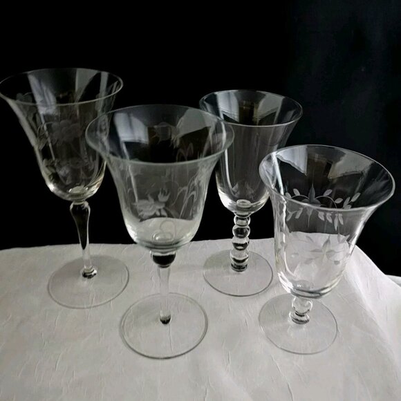 Mismatched Wine Glassware Collection set/4 vintage etched mixed cocktail glasses - Picture 5 of 10